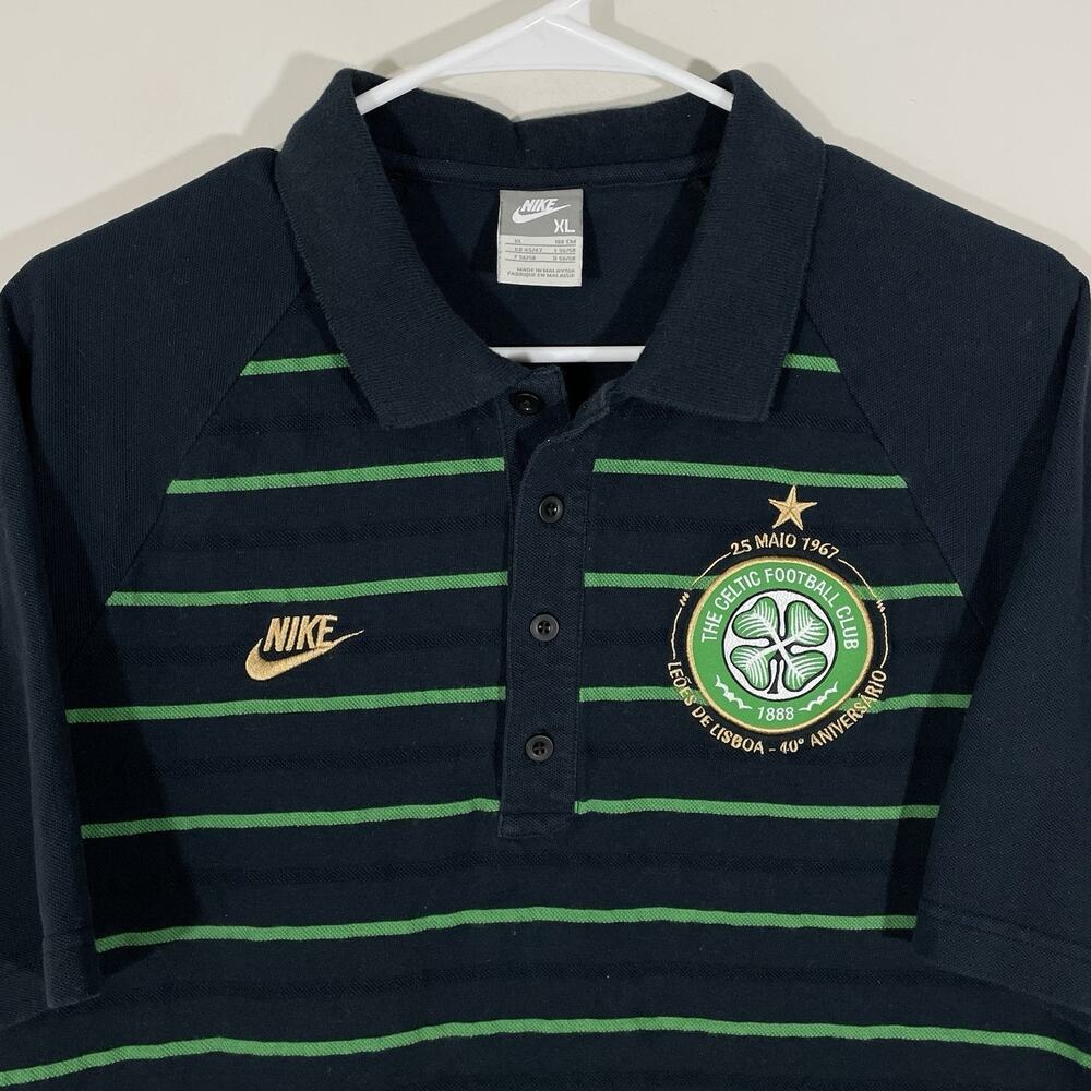 Nike Celtic FC Mens Polo Shirt Mens Size XL Striped Embroidered Crest Football